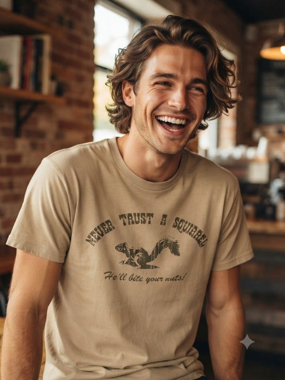 Anvil Beige 'Never Trust A Squirrel' Graphic Tee